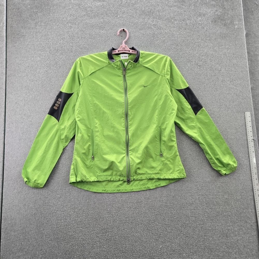 Nike Women Jacket XL Green Windbreaker‎ Activewear Gorpcore Zipper Logo Contrast